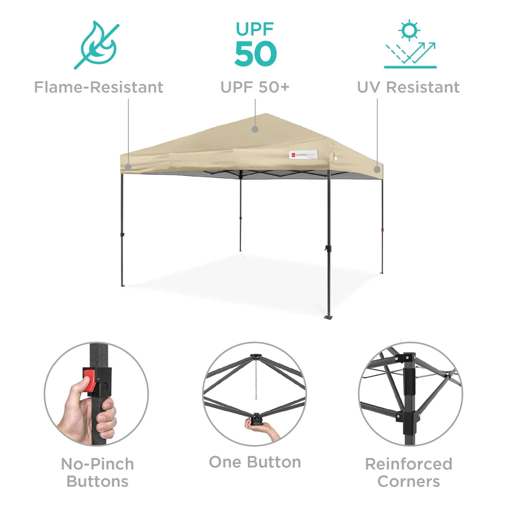 Best Choice Products 12x12ft Easy Setup Pop Up Canopy w/ 1-Button Setup, Wheeled Case, 4 Weight Bags - Navy Blue