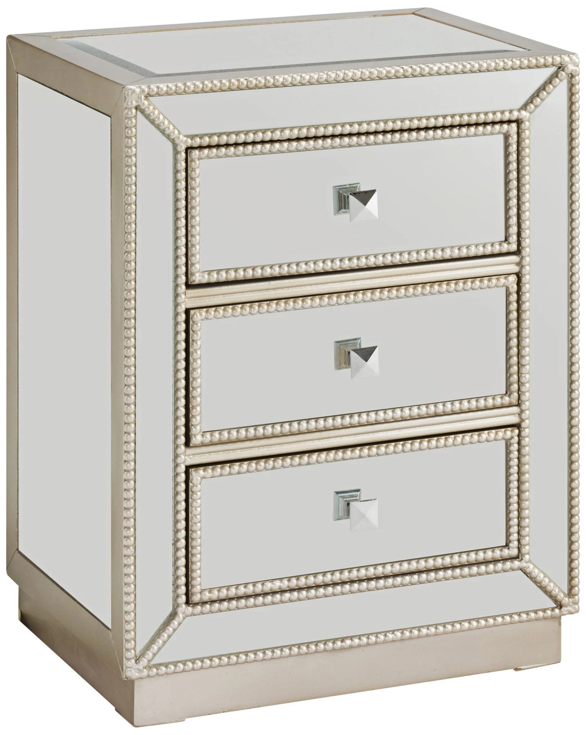 Coast to Coast Accents Modern Antique Silver Mirrored Rectangular Accent Table 20" x 15" with 3-Drawer for Living Room Bedroom