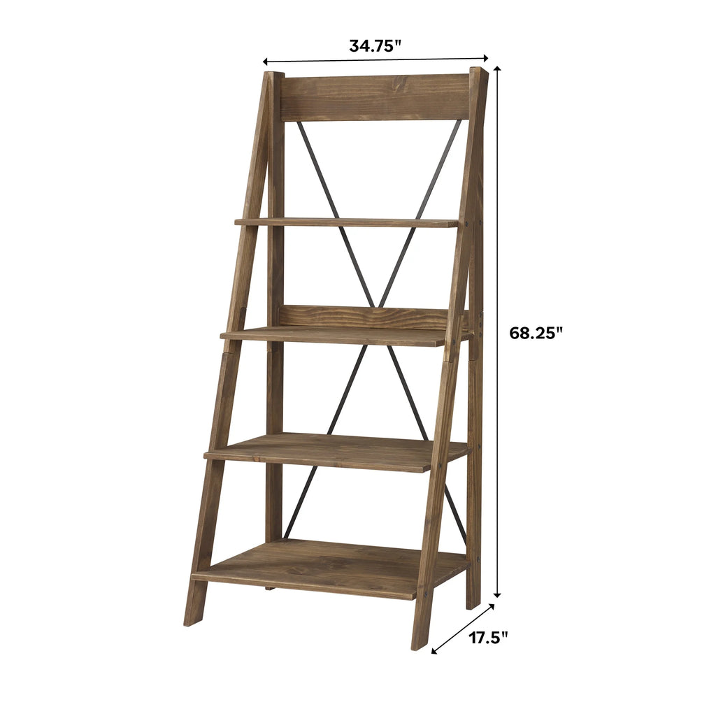 Walker Edison Solid Wood 4-Shelf Ladder Bookshelf, Brown