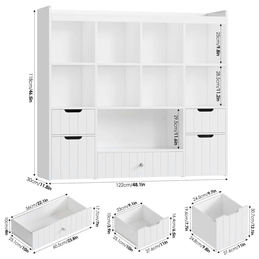 Homfa Kids Toy Storage Organizer with Cubby, Kids Toy Storage Chest with Removable Drawers, Kids Bookcase for Playroom Bedroom Living Room, Pink