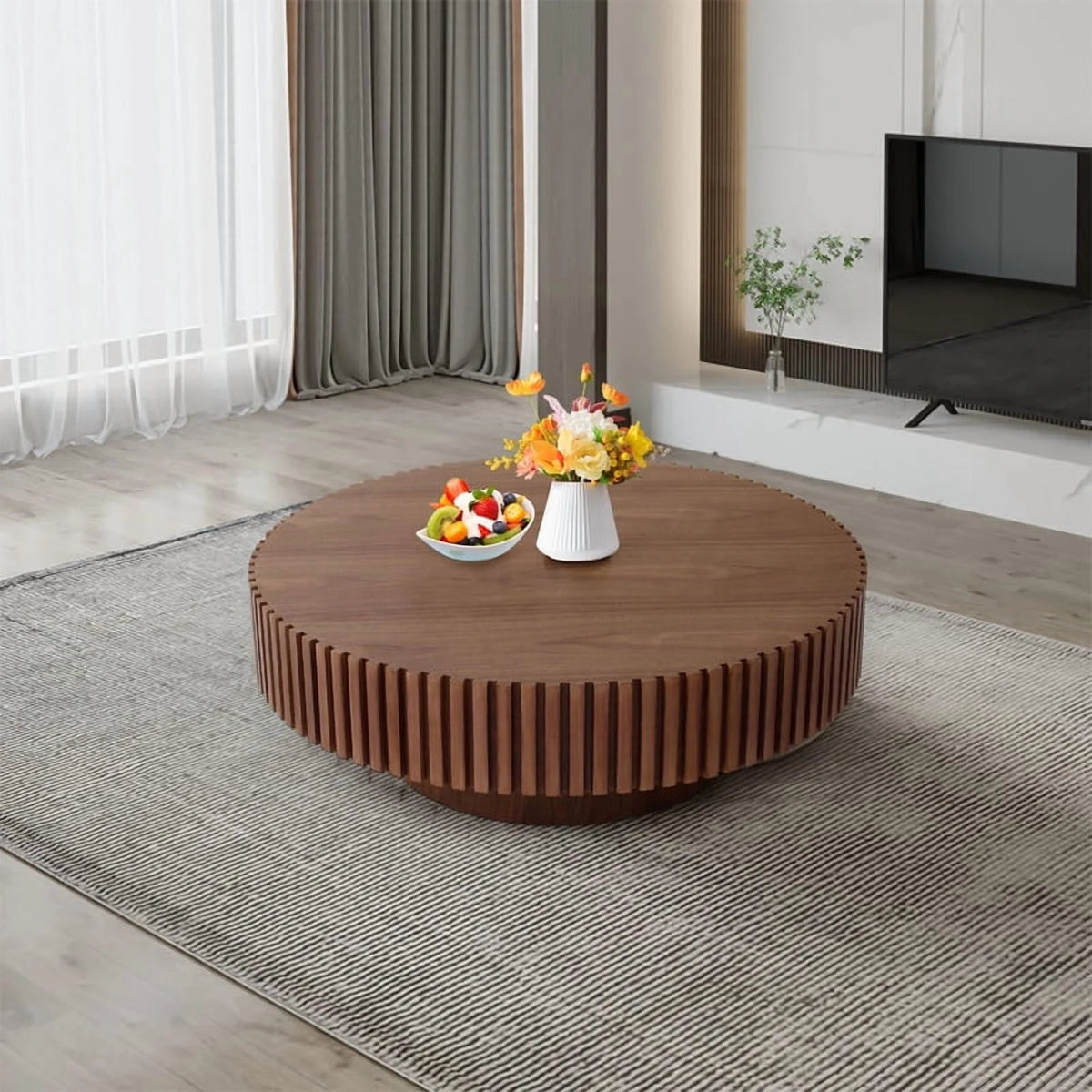 FFH 43.7 inch Oval Coffee Table for Living Room,Handcraft Rustic Corner Coffee Table Nature Wood Relief Sturdy Pedestal for Apartmen,Side Table Centre Table,Nature Wood