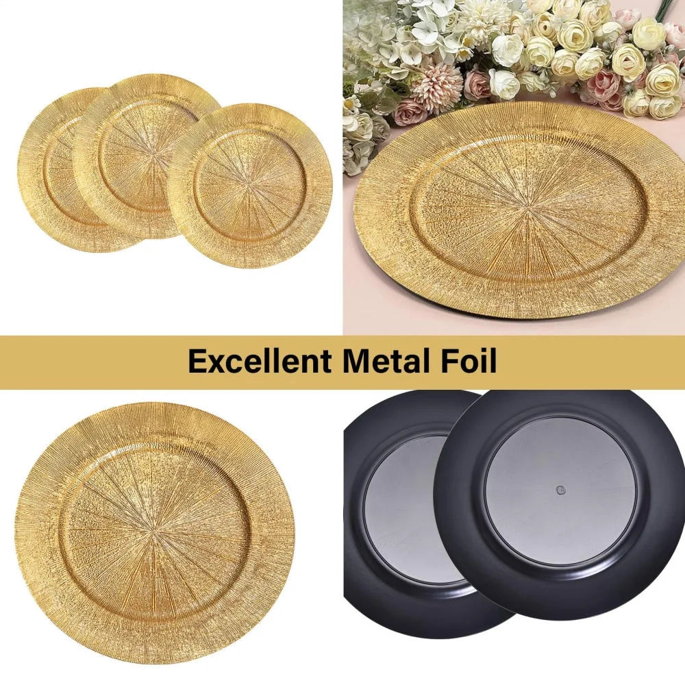 Antique Gold 13" Charger Plates - 100-Pack Plastic Dinnerware for Weddings, Holiday Tablescapes & Luxury Events