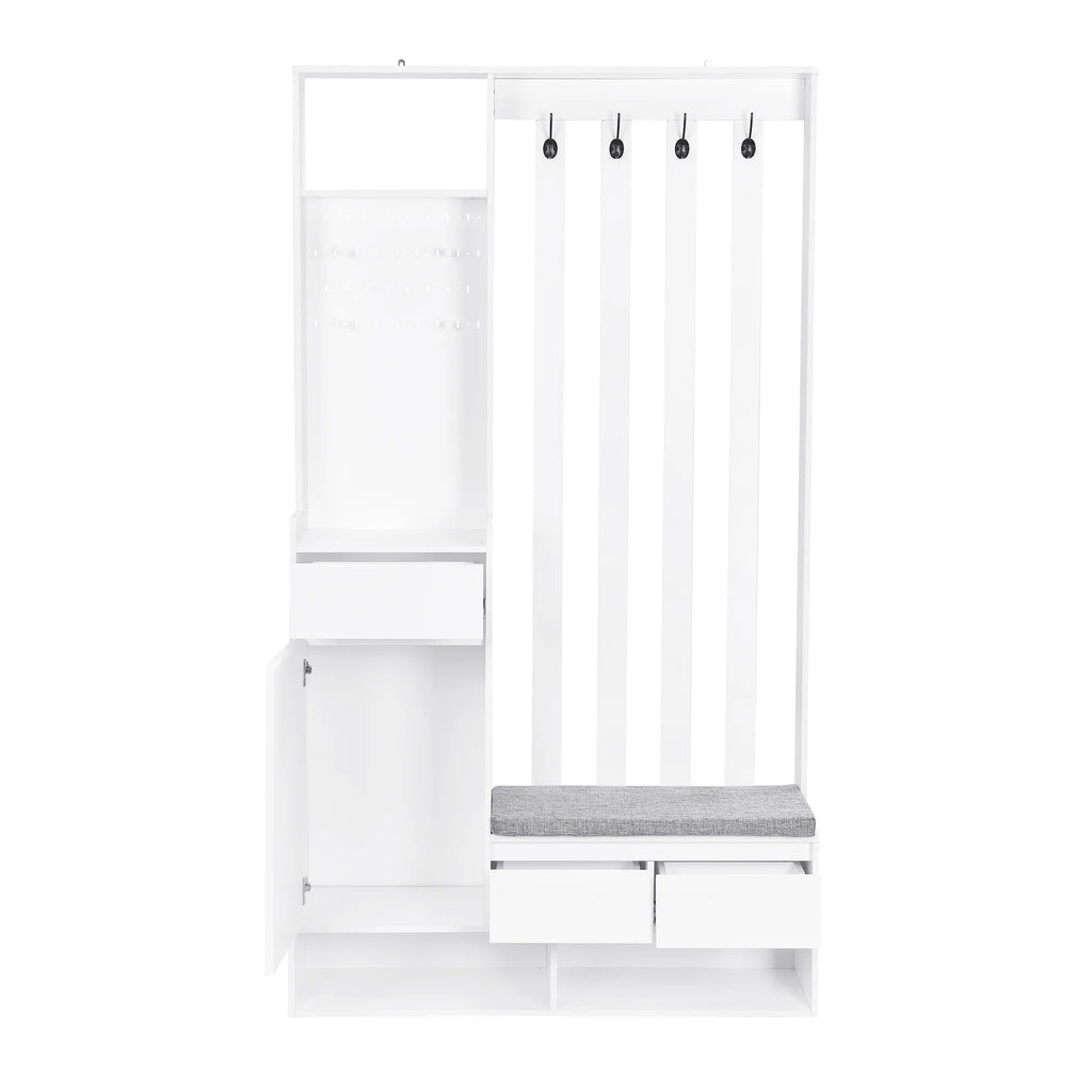Harper & Bright Designs Farmhouse Hall Tree with Bench and Shoe Storage, Mudroom Bench with Coat Rack and Adjustable Shelves for Hallway, Living Room, White