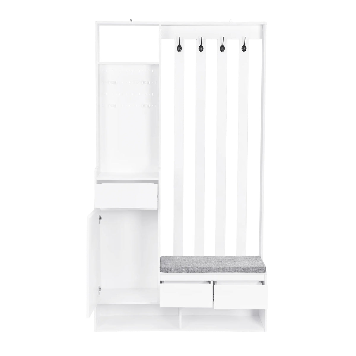 Harper & Bright Designs Farmhouse Hall Tree with Bench and Shoe Storage, Mudroom Bench with Coat Rack and Adjustable Shelves for Hallway, Living Room, White