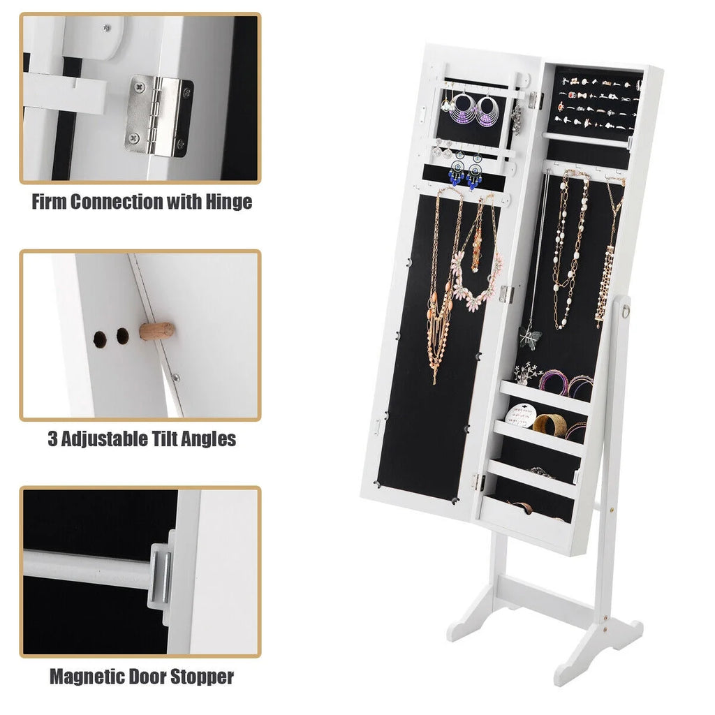 Costway Jewelry Mirrored Cabinet Armoire Organizer Storage Box w/ Stand Christmas Gift