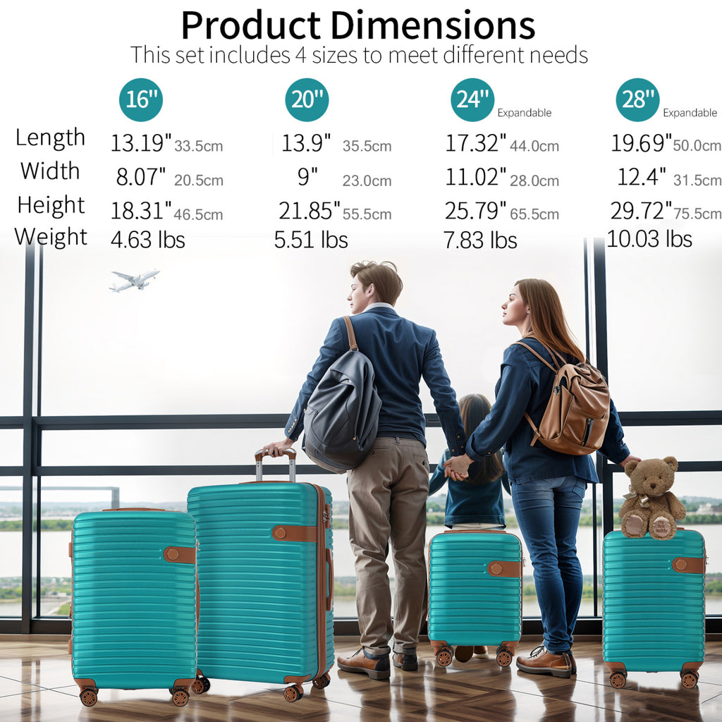 Luggage Sets,4-Piece Lightweight Suitcase Set with 4 Packing Cubes and TSA Lock, Hardshell Suitcases with Spinner Wheels, (16/20/24/28 ),Brown
