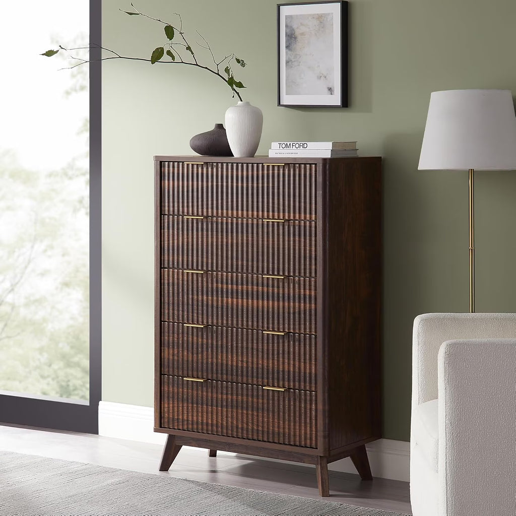 OKD 6 Drawer Dresser for Bedroom with Faux Marble Top, Modern Wood Chest of Drawers, Dresser Organizer, Natural Oak