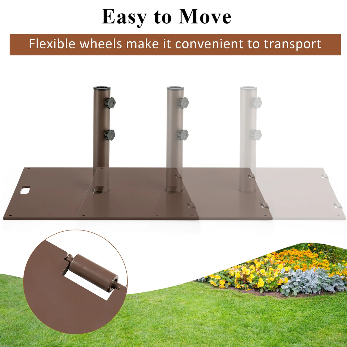 Costway 50LBS Patio Square Umbrella Base Stand Market Umbrellas Handle Wheels