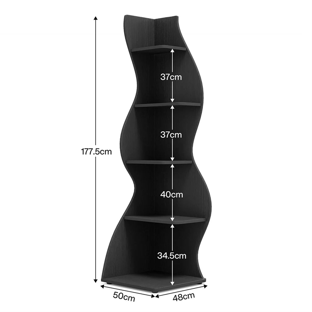 Finihen 5-Tier Corner Bookcase, Wood Bookshelf Storage Organizer, 70" Tall Display Standing Shelf Unit for Bedroom, Living Room, Green