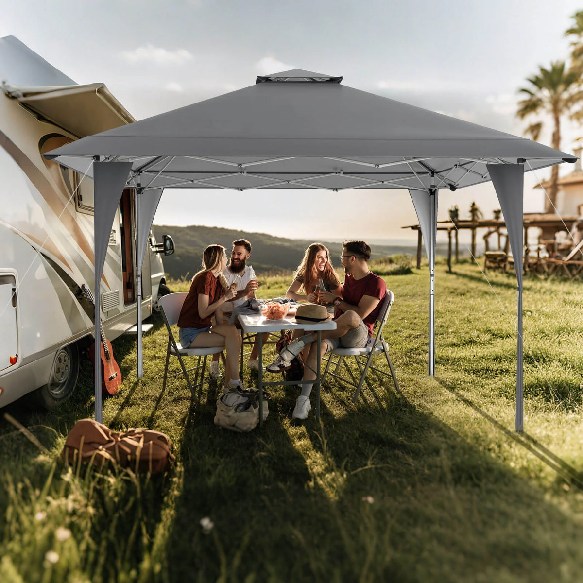 Costway 13 X 13 FT Pop up Gazebo Outdoor Canopy Tent with Portable Carrying Bag 8 Stakes Gray