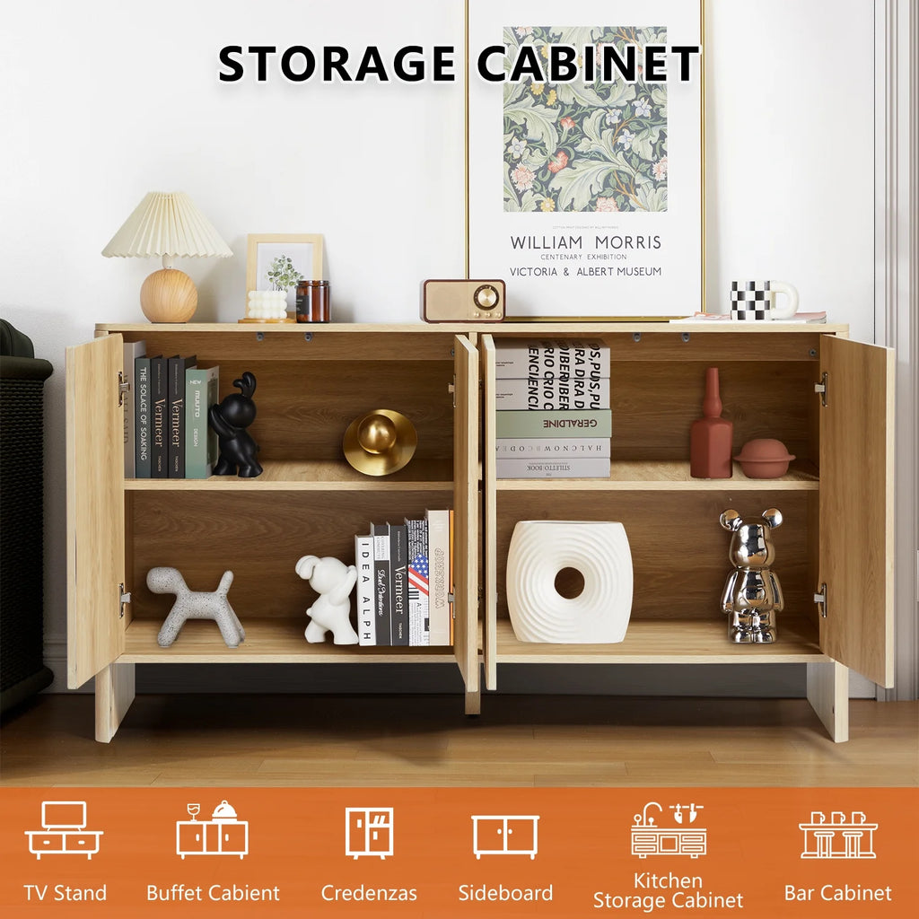 Wirrytor Sideboard Storage Cabinet with Doors and Shelves, Buffet Cabinet with Storage, Credenza Storage Cabinet for Kitchen, Wooden Fluted Cabinet, Under TV Cabinet with Storage - Black