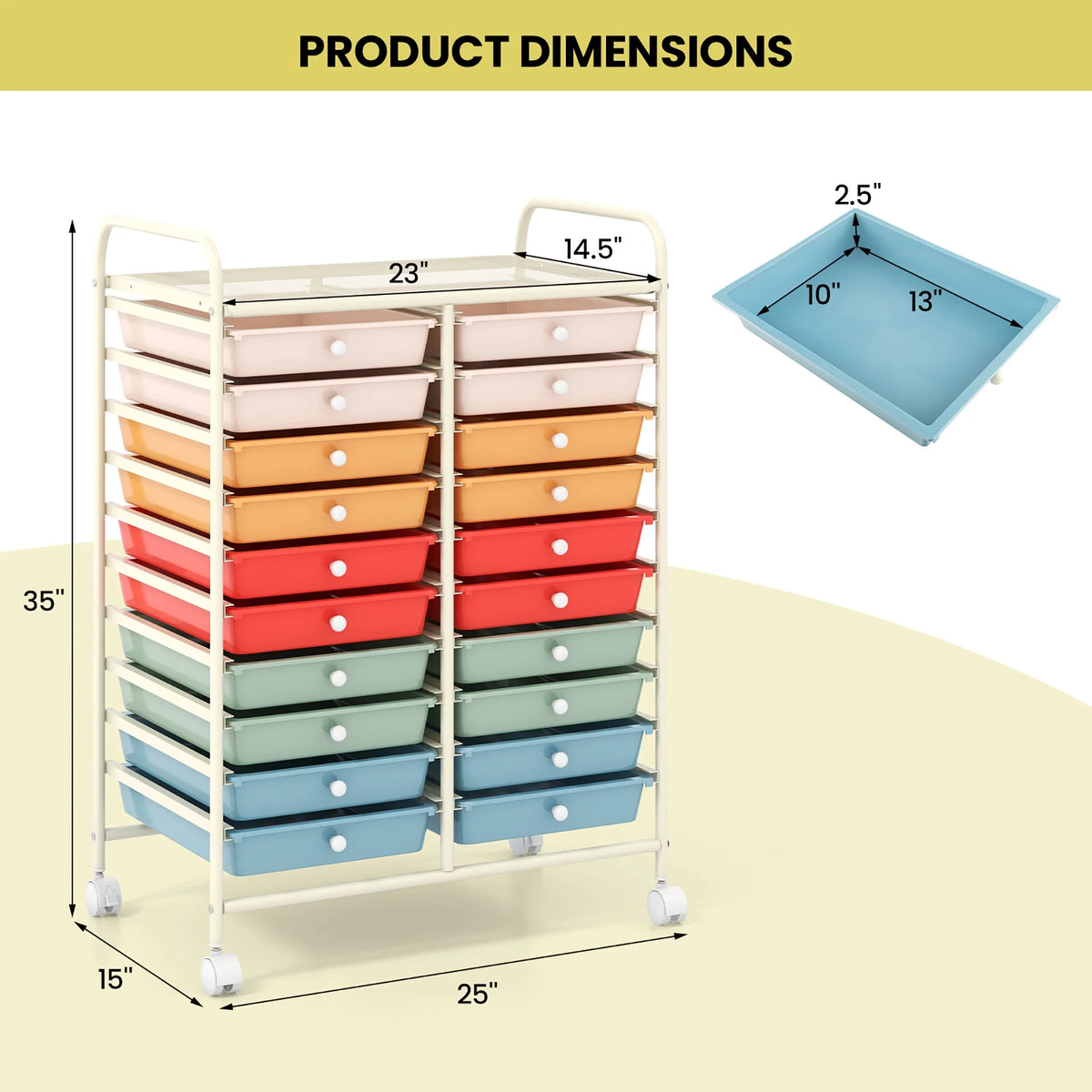 Gymax Office Rolling Cart 20 Storage Drawers Scrapbook Paper Studio Organizer Mutlicolor