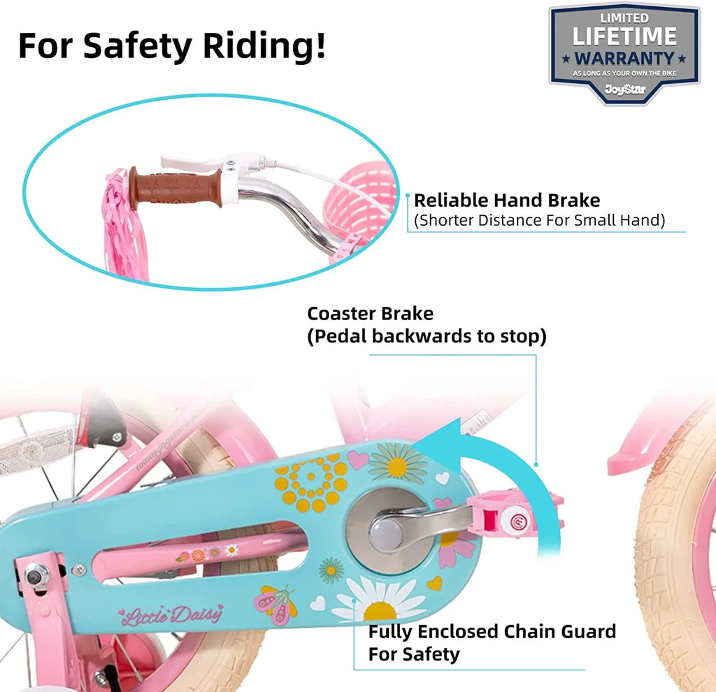 Little Daisy 12 Inch Kids Bike for 2 3 4 Years Girls with Training Wheels Princess Kids Bicycle with Basket Bike Streamers Toddler Cycle Bikes Pink