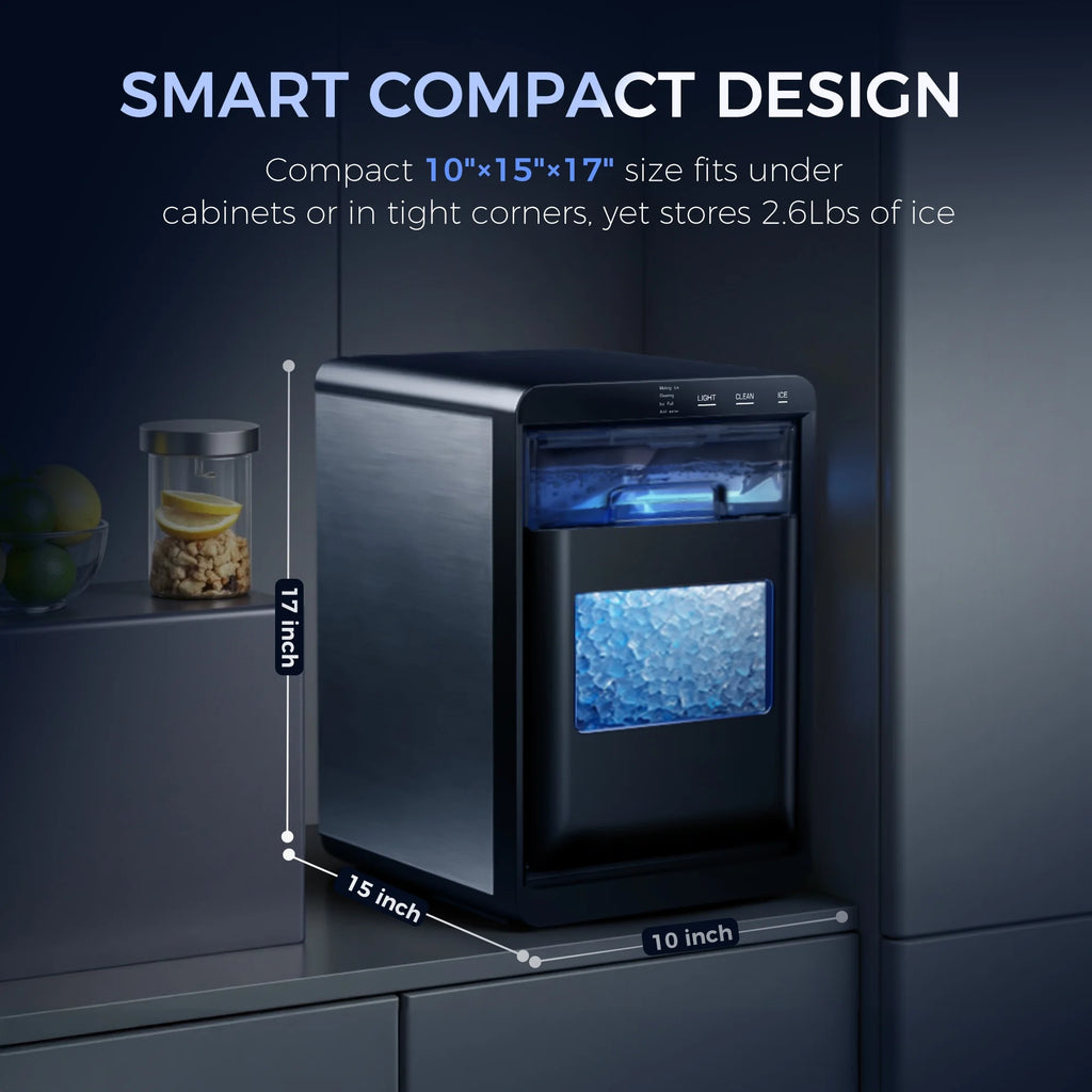 Simzlife Nugget Ice Maker Countertop, 44.9lbs per Day Chewable Pebble Nugget Ice Machine with Touch Screen for Home, Kitchen, Office, Stainless Steel, Black