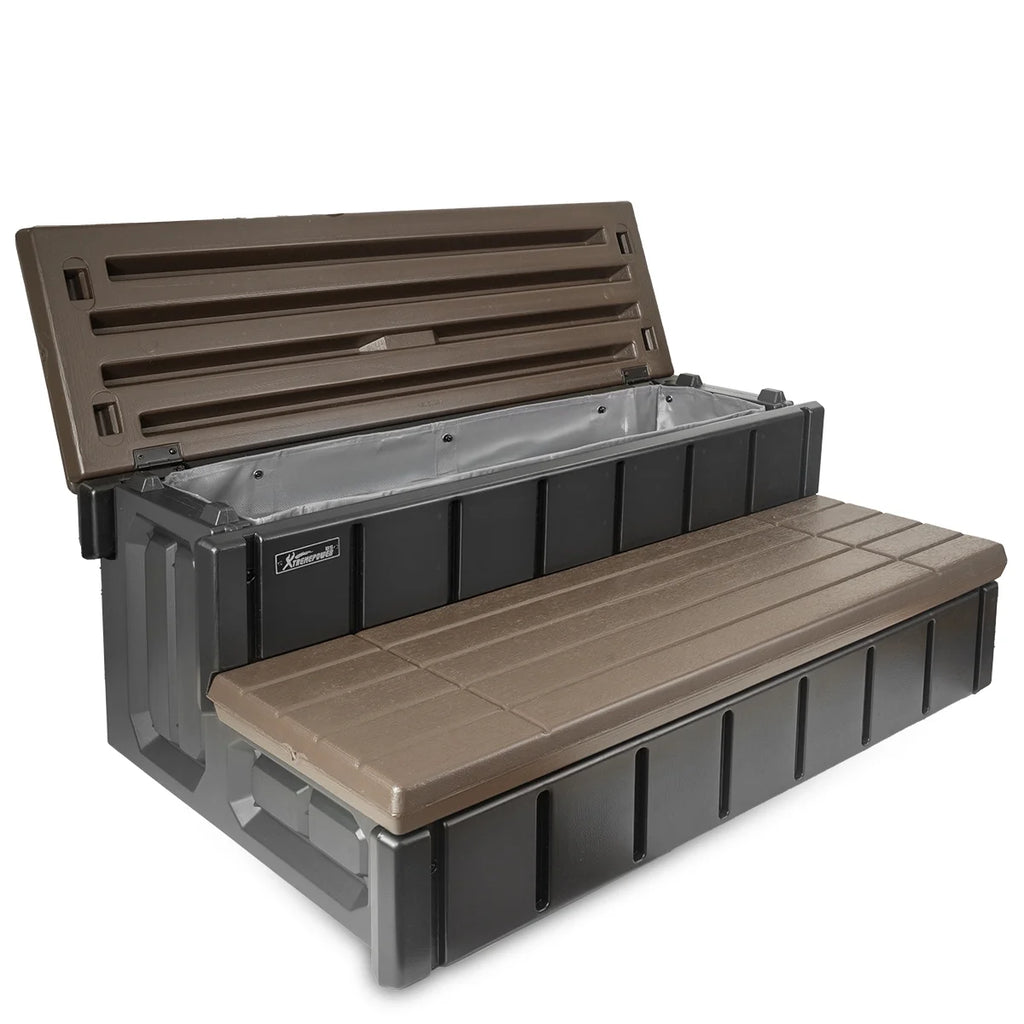 XtremepowerUS Hot Tub Steps With Storage, Spa Step, 36" Length, Camper/Deck Steps, Anti-Slip Brown