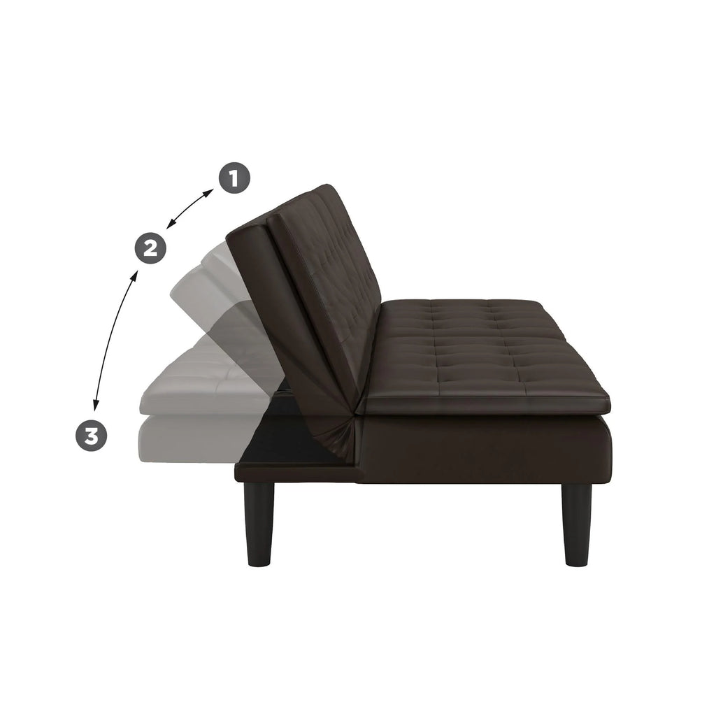 Mainstays Memory Foam 71.5" Futon with Cupholder and USB, Black Faux Leather