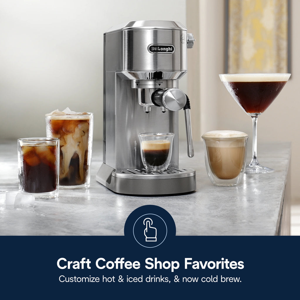 De’Longhi Dedica Duo Espresso Machine, Compact Size with Built in Frother for Latte Art, Brew Espresso, Cold Brew, Lattes & More, Stainless Steel
