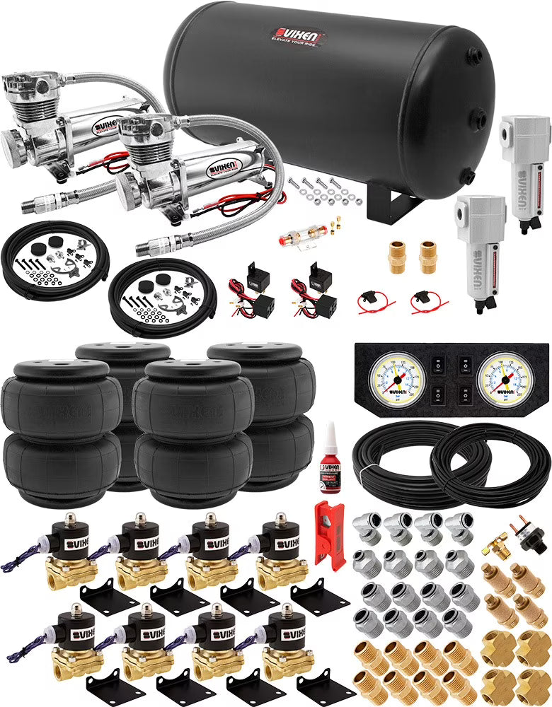 Vixen Air Suspension Kit for Truck/Car Bag/Air Ride/Spring. On Board System- Dual 200psi Compressor, 6 Gallon Tank. For Boat Lift,Towing,Lowering,Load Leveling,Onboard Train Horn VXX1208FW/4863DCF