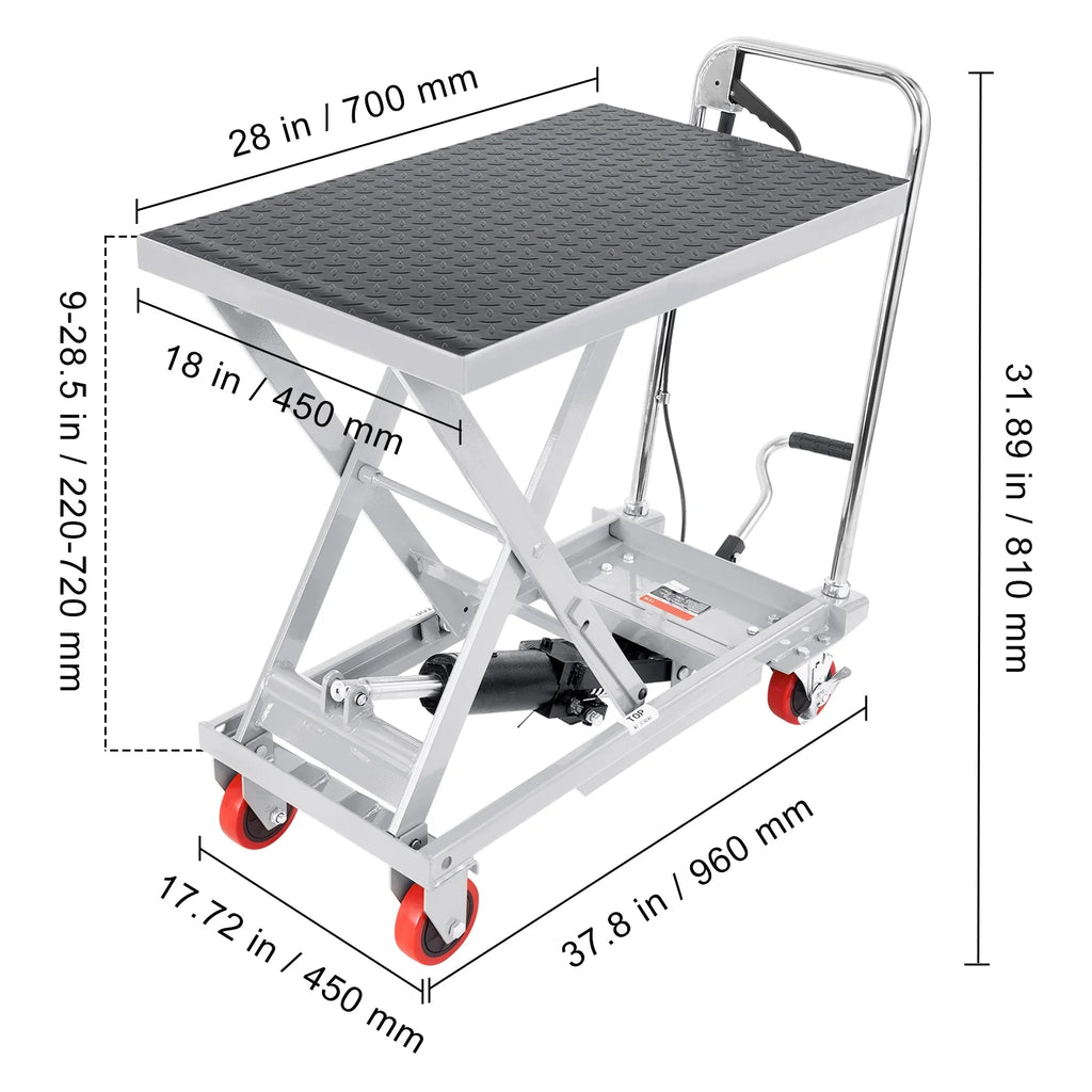 BENTISM Hydraulic Lift Table Cart 500 lbs Manual Scissor Lift Table 28.5" Gray