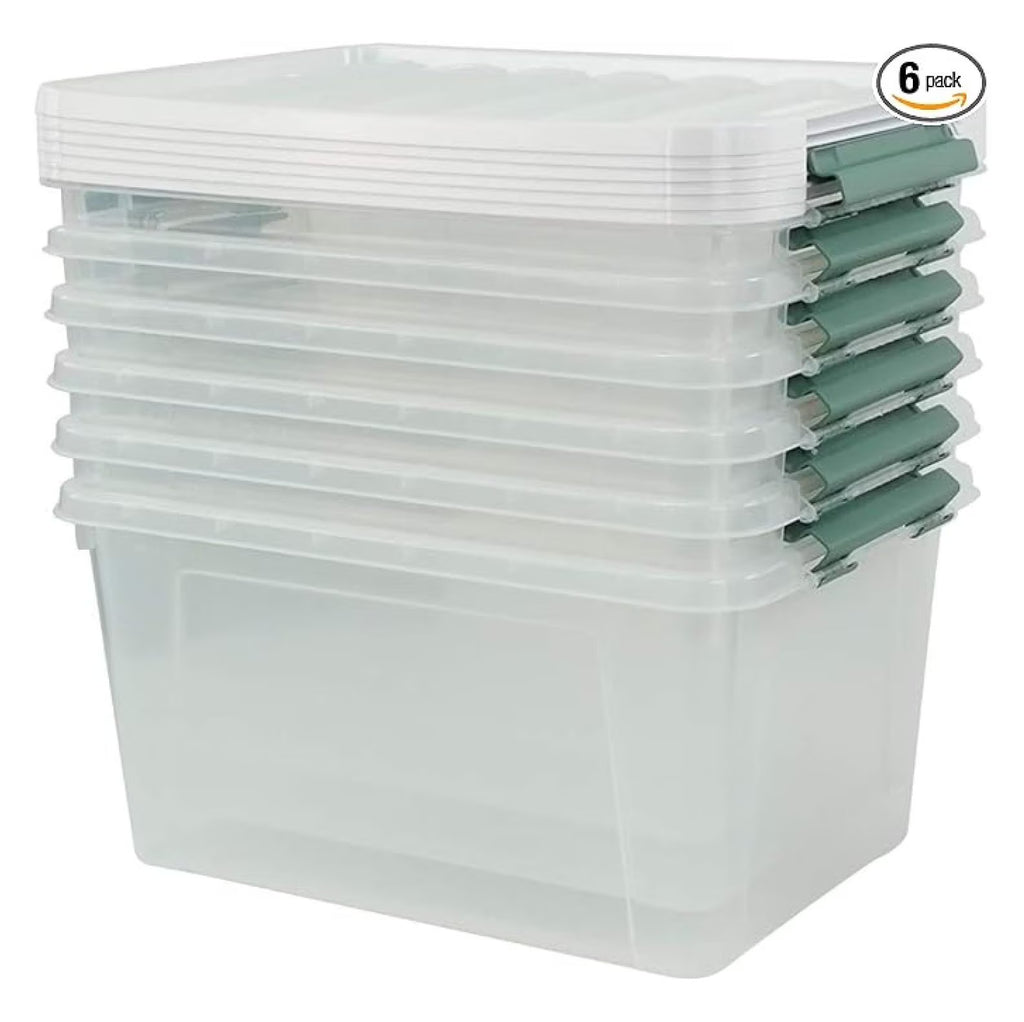 Clear Storage Bins 6-Pack, 35 Qt Plastic Storage Containers with Lids - Large Plastic Bins for Home Organization, Garage, Moving & Industrial Use - Moisture Proof, Dustproof with Latches
