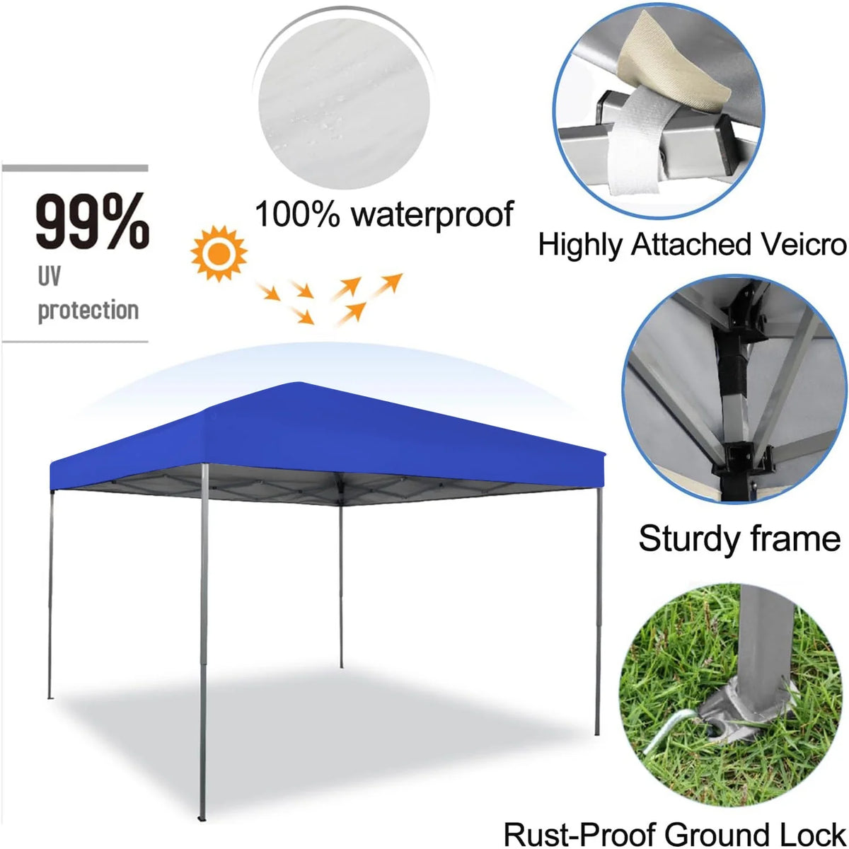GVDV Canopy Tent, 10x10 ft Easy Pop up Outdoor Canopy Tent, Portable Straight Leg Gazebo Instant Canopy, Blue