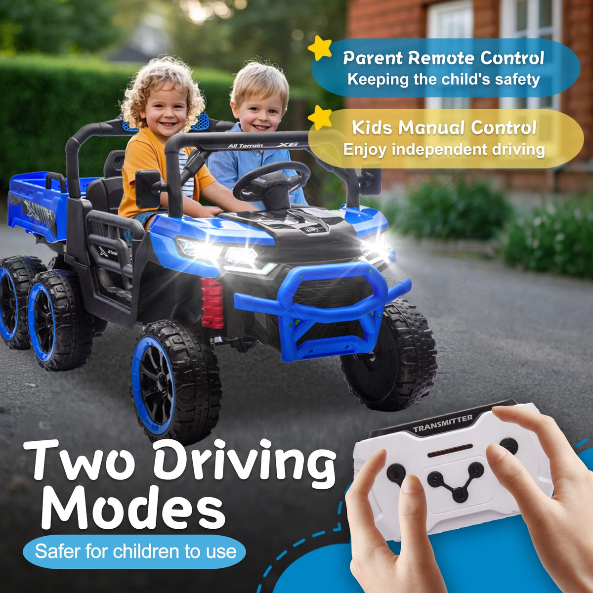 Xuanlur 24V 2 Seater Kids Ride on Car Truck, Ride on UTV W/ 2x200W Motor, 24 Volt Ride on Toys W/ Dump Bed/Shovel, Electric Car for Kids W/ Durable Tires, LED Light, Music, Remote Control, Black