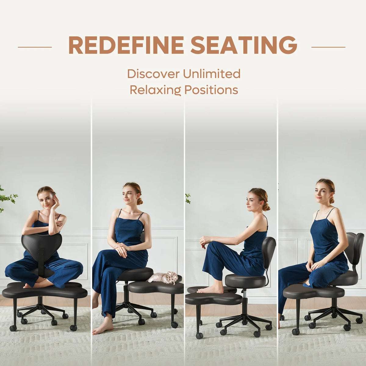 Pinmoco Ergonomic Cross Legged Swivel Chair, Adjustable Height and Teddy Fabric, Meditation& ADHD Chair with Back Support, Home and Office, Off White