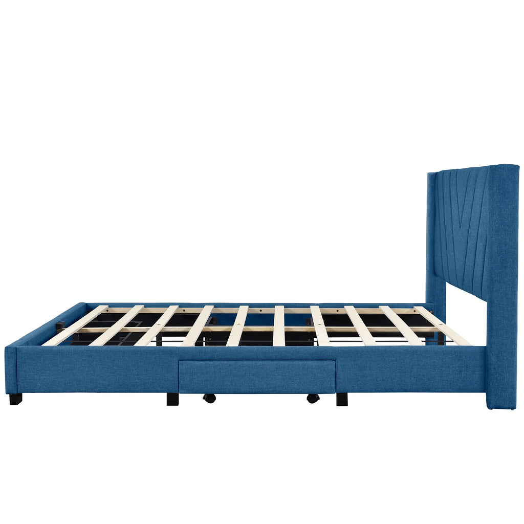 Sesslife Queen Bed Frame with Storage, New Upgraded Linen Upholstered Platform Bed with 3 Drawers, Queen Size Storage Bed with Headboard and Wooden Slats, No Box Spring Needed, Holds 500lbs, Beige