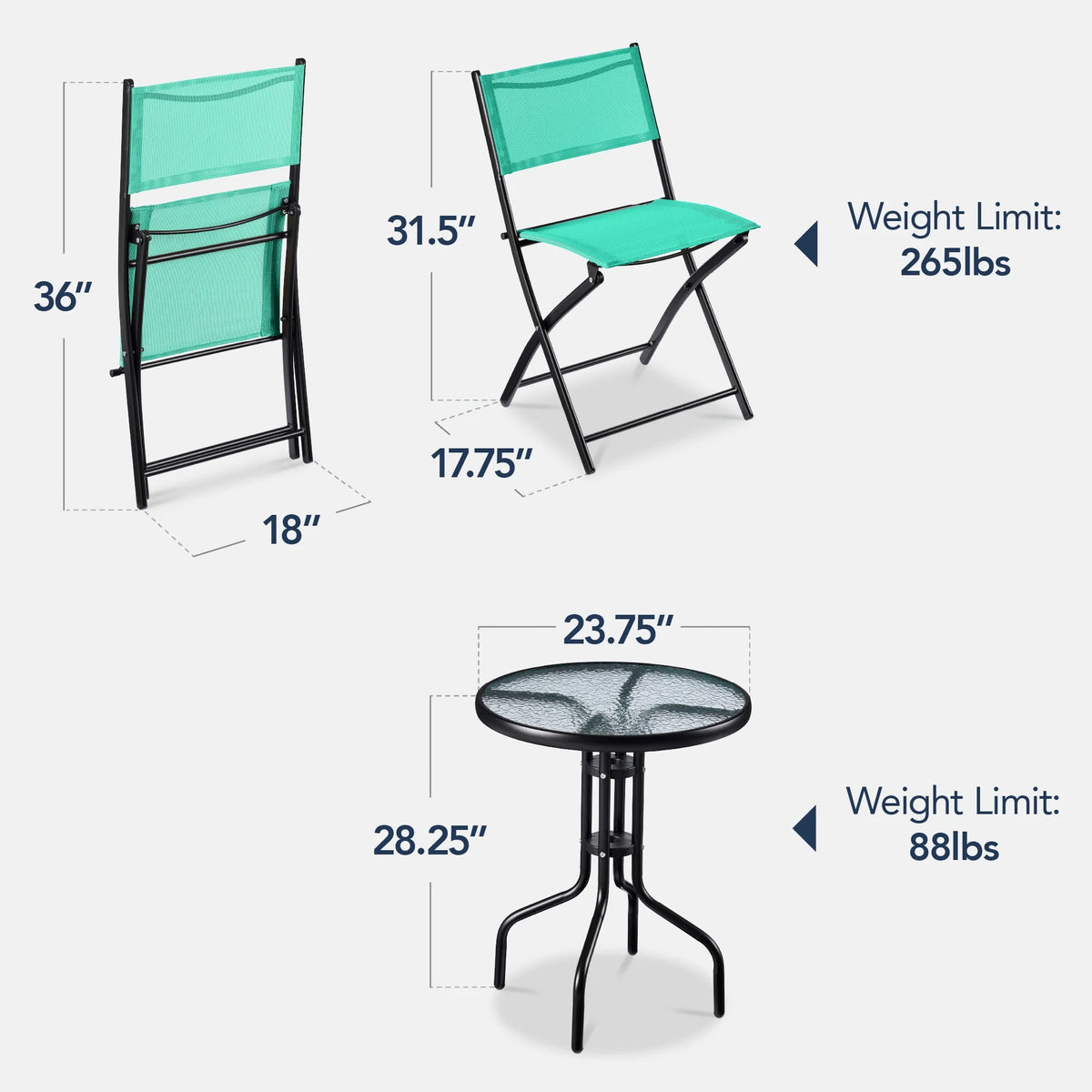Best Choice Products 3-Piece Patio Bistro Dining Furniture Set w/ Glass Tabletop, Folding Chairs - Gray