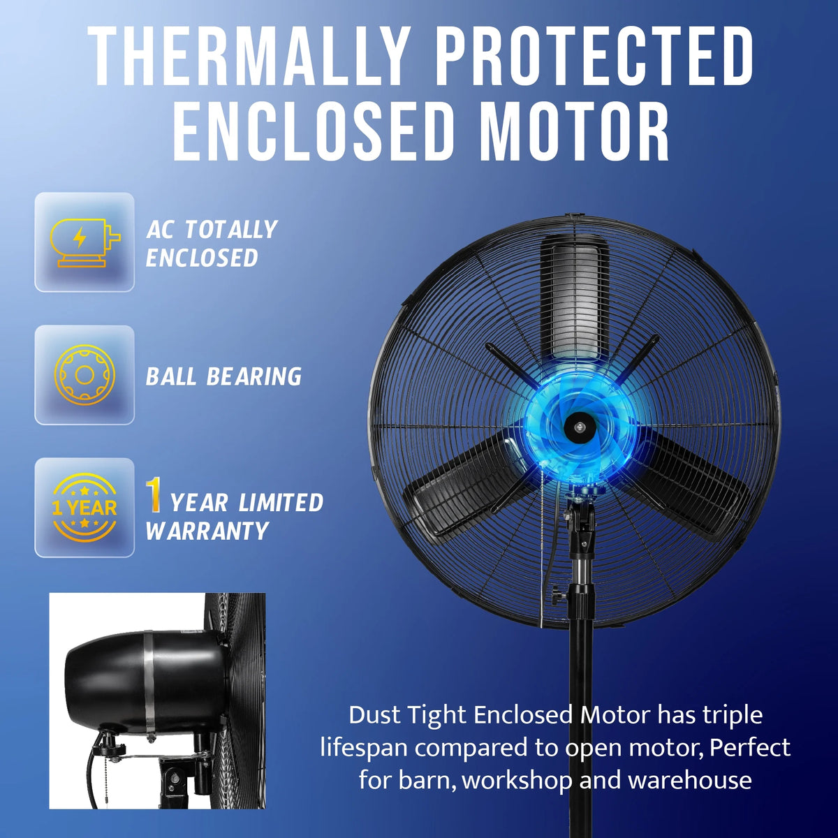 Tornado - 20 Inch High Velocity Metal Oscillating Pedestal Fan - Commercial, Industrial Use Water-Resistant