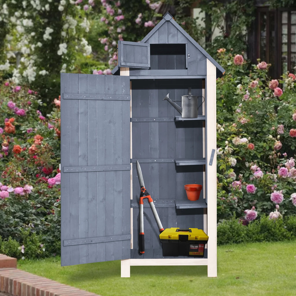 Mcombo Outdoor Storage Cabinet, Wood Garden Tool Shed (70" Tall) 0770EY