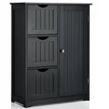 Costway Bathroom Floor Cabinet Side Storage Cabinet with 3 Drawers and 1 Cupboard Black