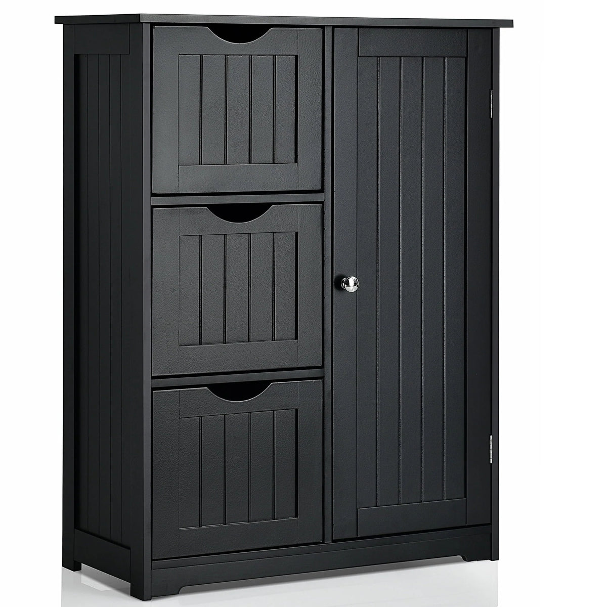 Costway Bathroom Floor Cabinet Side Storage Cabinet with 3 Drawers and 1 Cupboard Black