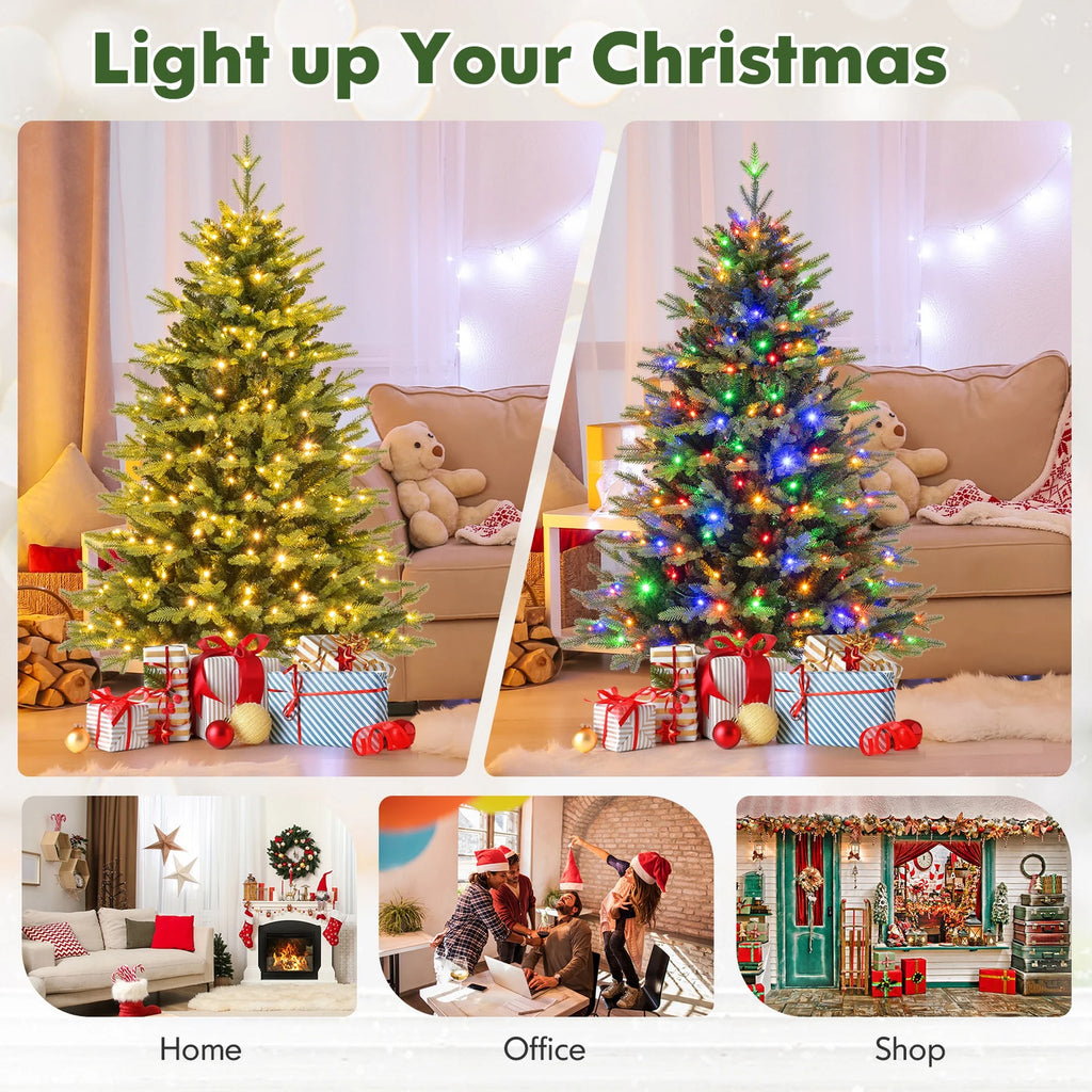 Costway 5 FT Pre-Lit Christmas Tree Hinged with 250 Multi-color Lights & 844 Branch Tips