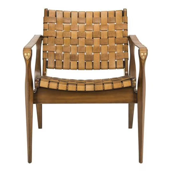SAFAVIEH Couture Dilan Modern Leather Solid Safari Chair, Brown/Light Brown