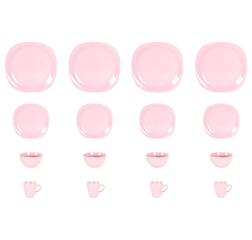 Stoneware Square 16pc Dinnerware Set, Matte Rose