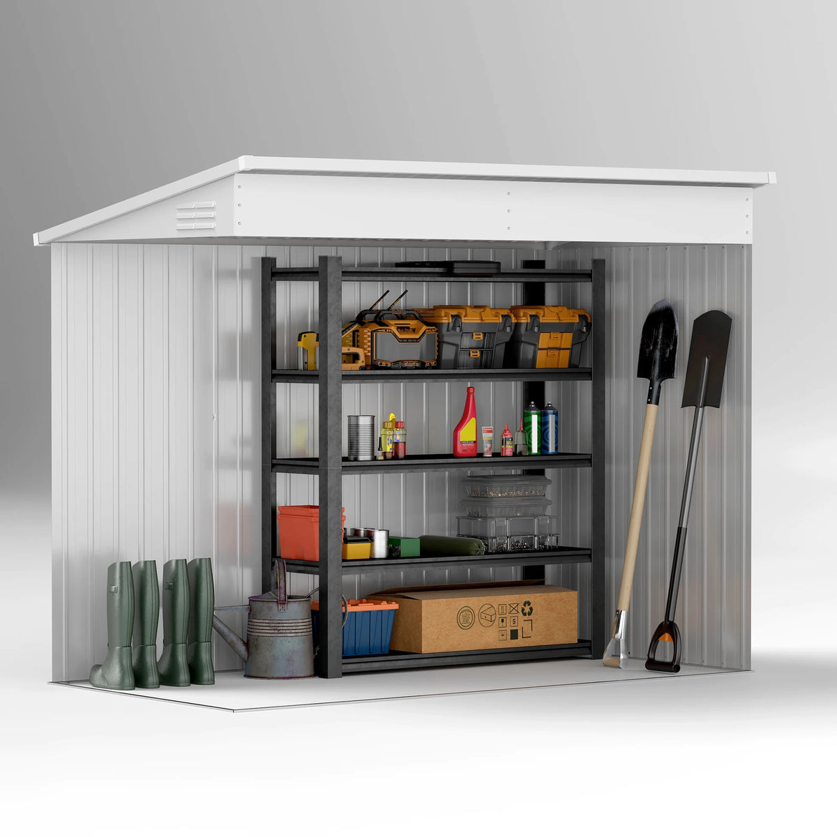 Outsunny 4' x 7.7' Steel Garden Storage Shed Lean to Shed Outdoor Metal Tool House with Lockable Door & Air Vents for Backyard Patio Lawn, Brown