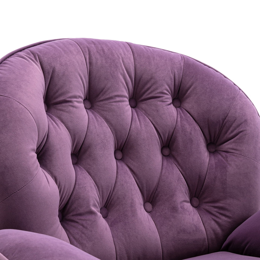 Velvet Swivel Accent Chair with Ottoman Set, Modern Tufted Armchair with Footrest for Living Room Reading TV Chairs for Adults, Comfy Chaise Lounge Chairs with 360 Degree Swiveling for Bedroom, Pink