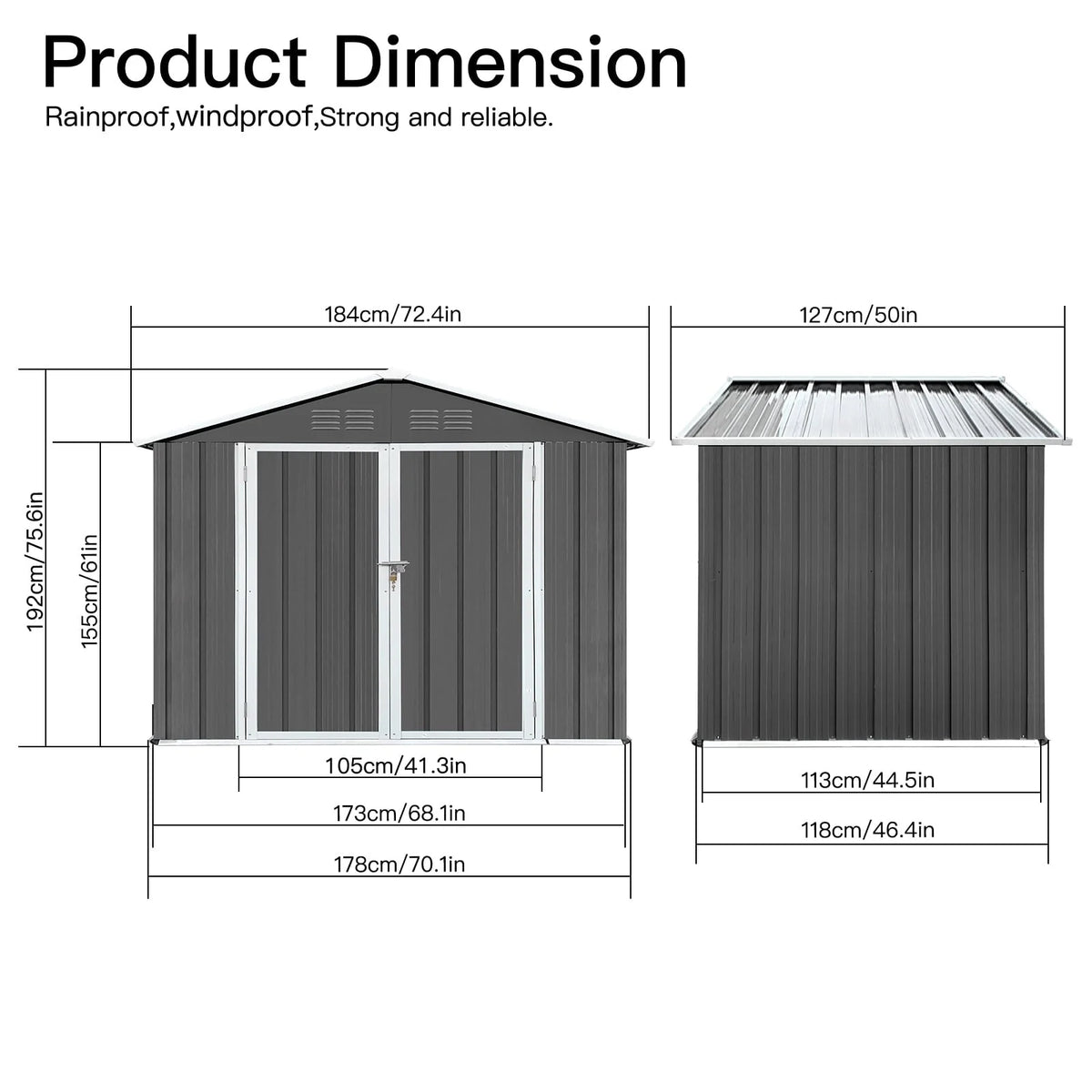 6' x 4' Outdoor Metal Storage Shed, Tools Storage Shed, Galvanized Steel Garden Shed with Lockable Doors, Outdoor Storage Shed for Backyard, Patio, Lawn, D8311