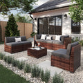 ELPOSUN 7 Pieces Patio Furniture Set, Outdoor Furniture Sectional Rattan Sofa for Backyard Garden Dark Grey