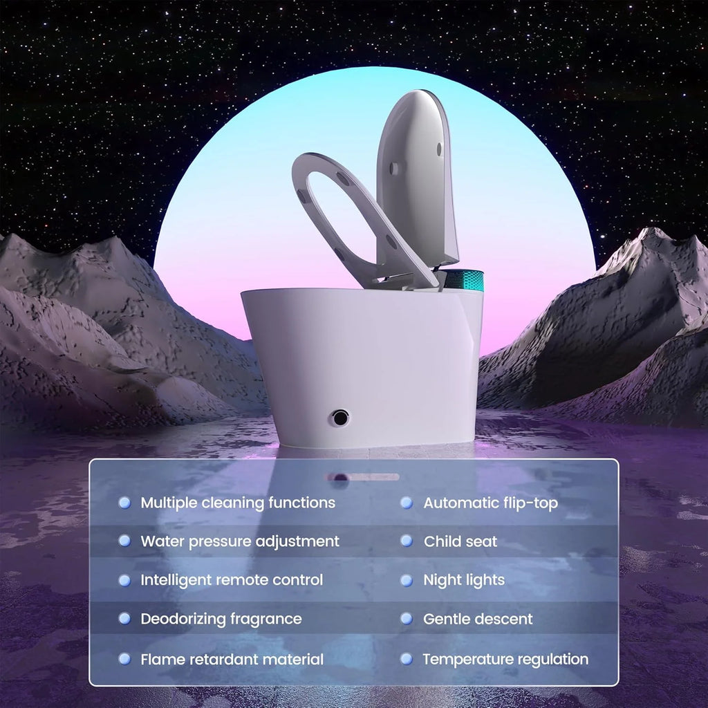 LALAHOO Smart Toilet with Bidet Built in, Auto Open & Close, Elongated Heated seat, Foot Sensor Flush, LED Display, Warm Water Wash, Dryer, Night Light, Black