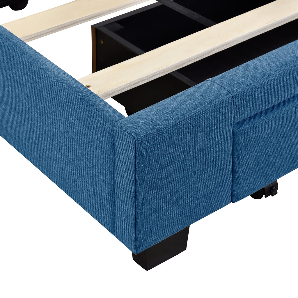 Sesslife Queen Bed Frame with Storage, New Upgraded Linen Upholstered Platform Bed with 3 Drawers, Queen Size Storage Bed with Headboard and Wooden Slats, No Box Spring Needed, Holds 500lbs, Beige