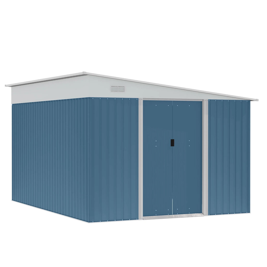 Outsunny 4.6' x 9' Metal Outdoor Storage Shed, Garden Utility Tool House with Double Lockable Doors for Backyard, Patio, Lawn, Garage, White