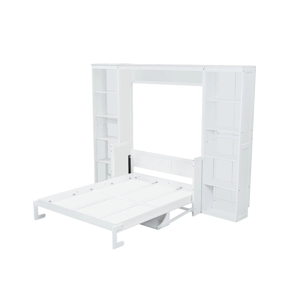 Euroco Wood Full Size Murphy Bed with Desk and Shelves, Space-Saving Wall Bed for Bedroom