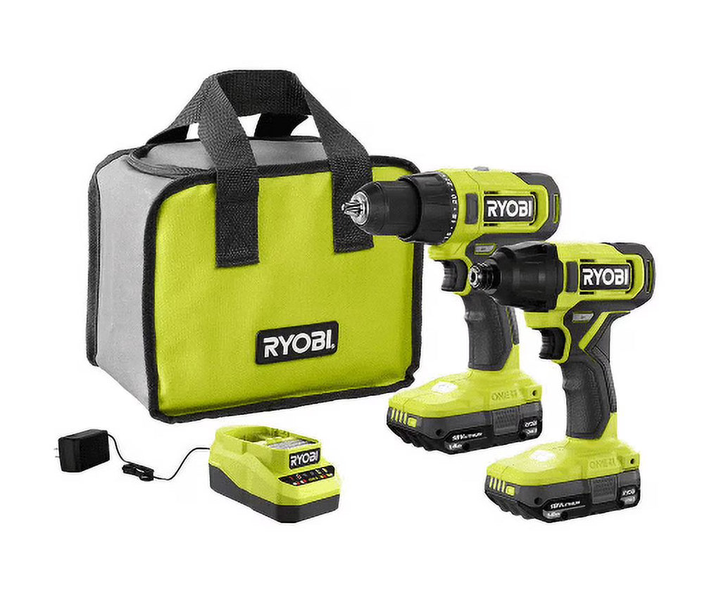 RYOBI ONE+ 18V Cordless 2-Tool Combo Kit with Drill/Driver, Impact Driver, (2) 1.5 Ah Batteries, and Charger