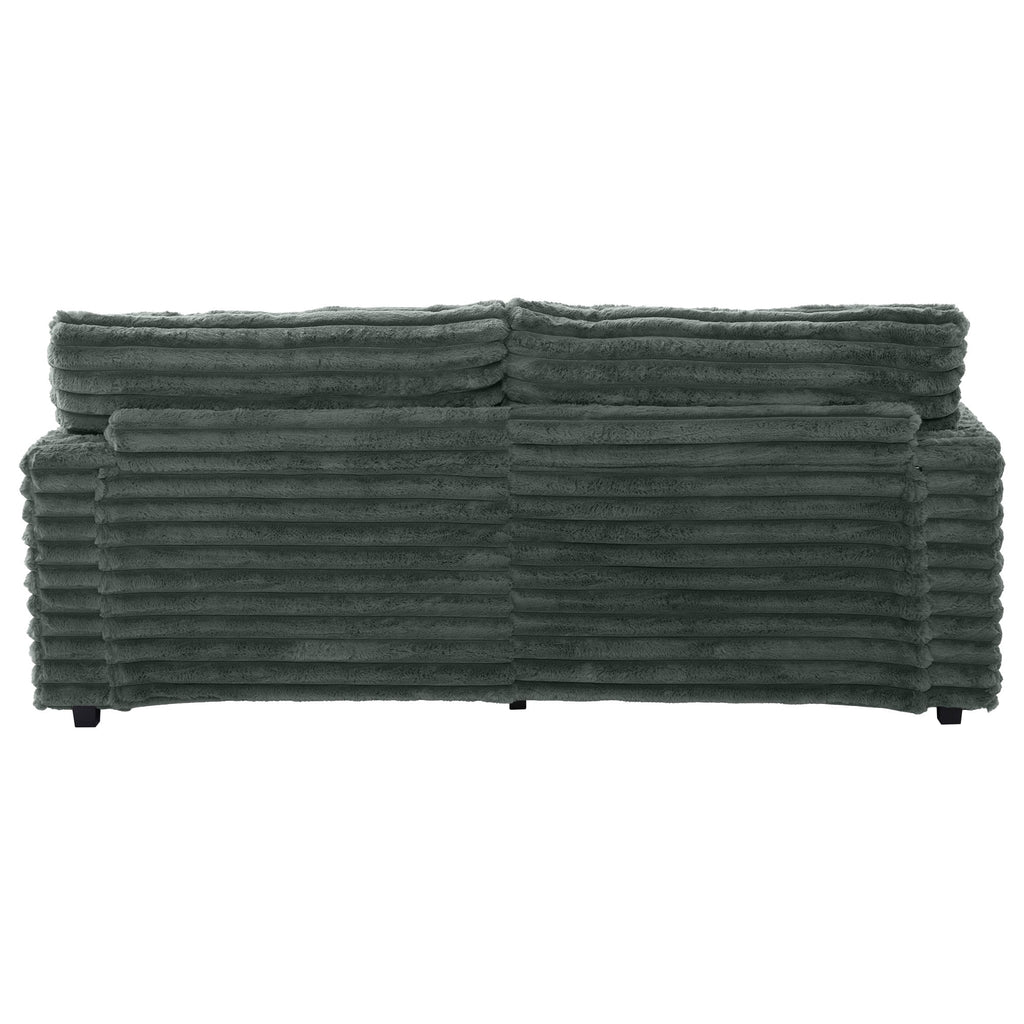 Oversized Double Chaise Lounge, Faux Fur Upholstered Deep Seat Sofa with 2 Pillows, 2 Cupholders, and Dual USB Ports