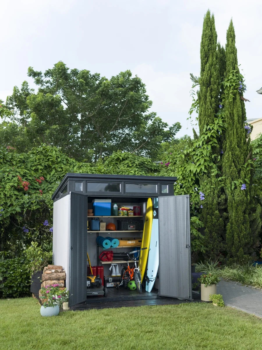 Keter Artisan 9x7 Foot Large Outdoor Shed & Floor w/Modern Design, Grey