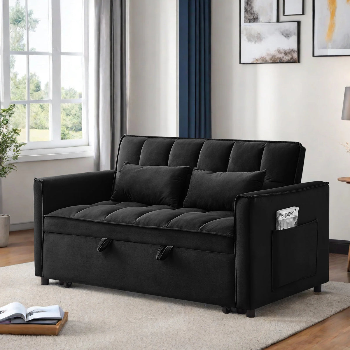 Convertible Sofa Bed,3-in-1 Sleeper Sofa with Pull Out Bed,Sleeper Futon Couch Loveseat with Adjsutable Backrest and Pillows for Living Room,Gray