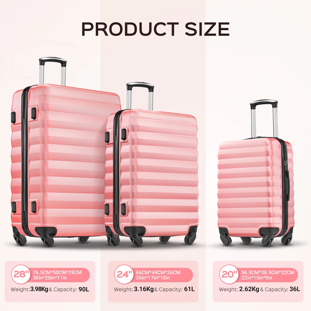 9 Piece Luggage Sets, Hard 20 24 28 inch Luggage with 6 Pieces Organize Bags Travel Suitcases Sets with Wheels, Rose