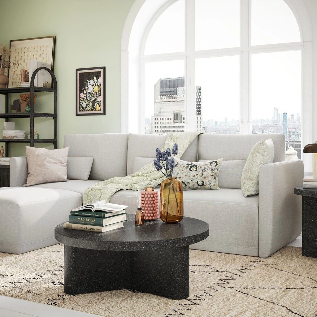 Beautiful Drew Modular Sectional Sofa with Ottoman by Drew Barrymore, Gray Fabric